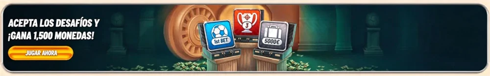 Banner de desafíos de juego Vegasino y recompensas en monedas de fidelización